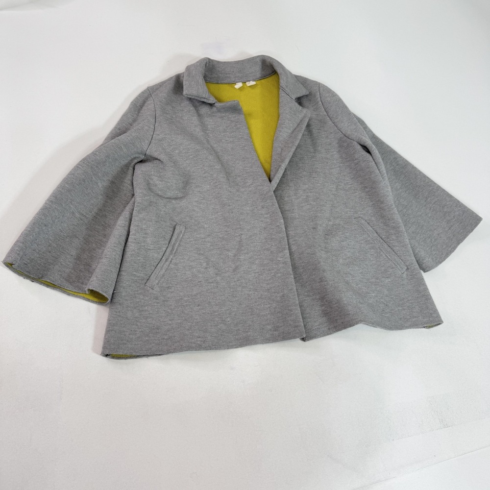 Moth Coatigan Jacket Womens Small Gray Knit Open Front Collared 3/4 Sleeve Lined